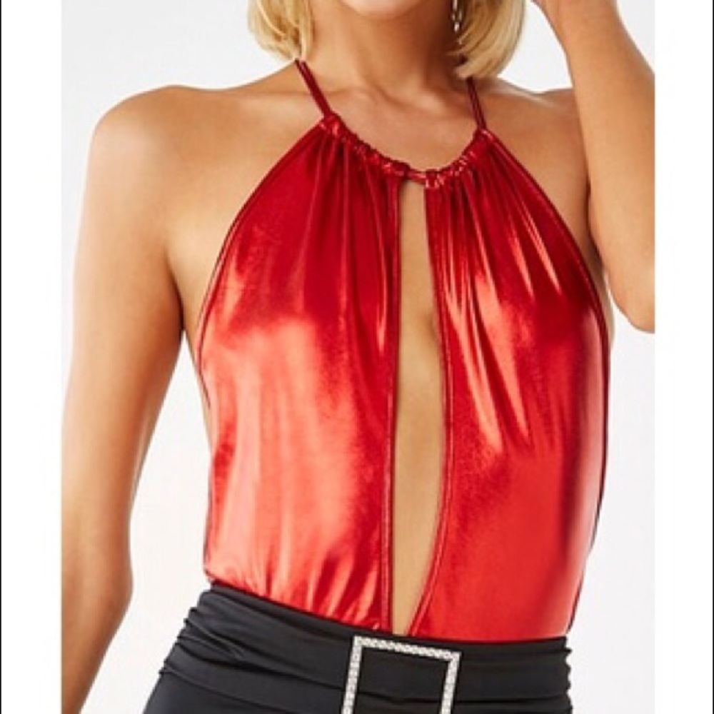 NWT Forever 21 red metallic plunge bodysuit